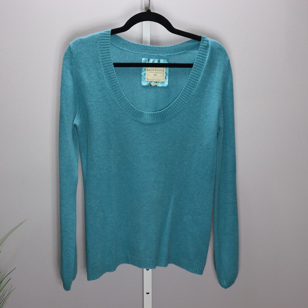 Old Navy 100% Cashmere Sweater Medium Aqua Blue Scoop Neck